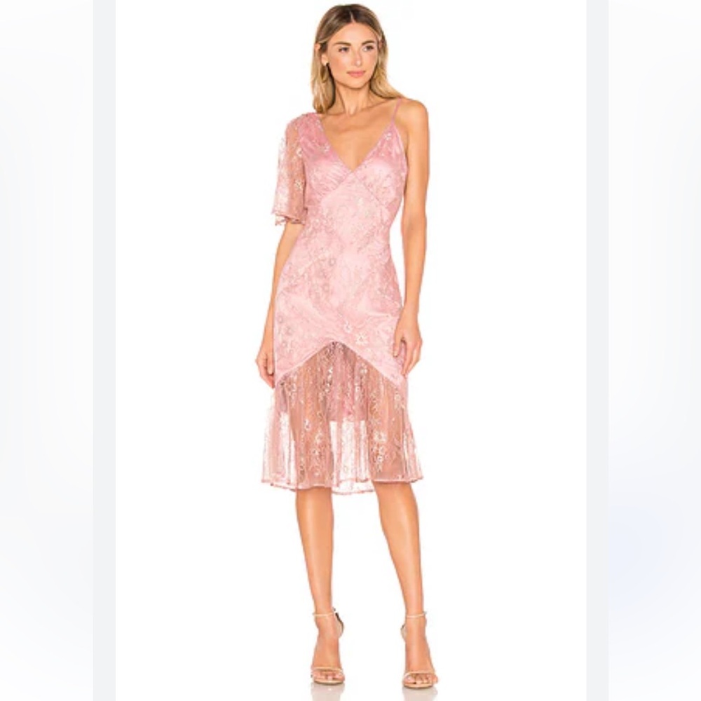 LOVERS AND FRIENDS REVOLVE Elora Midi Dress Metallic Rose Size Small Brand New